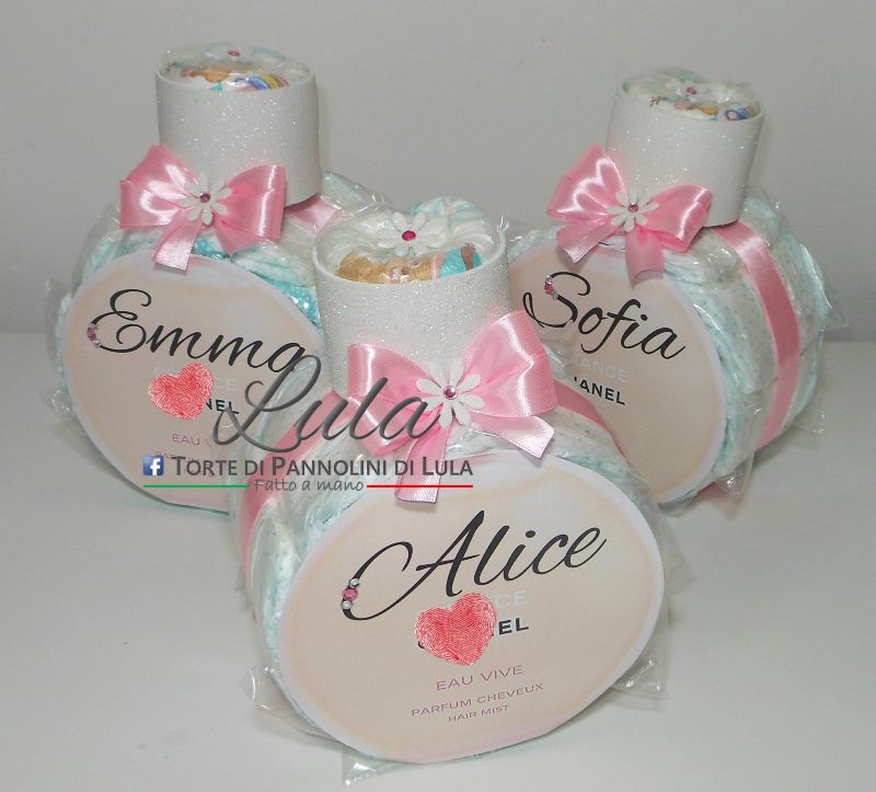 Torte di Pannolini di Lula Creazioni - Profumo originale femmina rosa idea regalo gravidanza nascita battesimo baby shower neonato bella utile originale shop online spedizioni italia ancona