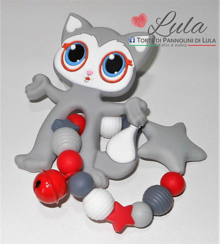 Torte di Pannolini di Lula Creazioni - gioco dentizione silicone con iniziale - gatto- femmina