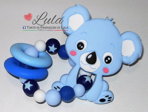 Torte di Pannolini di Lula Creazioni - gioco dentizione silicone con iniziale - maschio koala