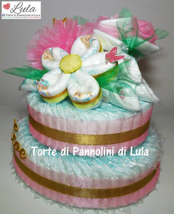 Torte di Pannolini di Lula Creazioni - mix di Fiori Grande Pampers rosa margherita idea regalo nascita battesimo baby shower femmina gravidanza pampers utile bella originale bavaglino shop online spedizioni italia ancona