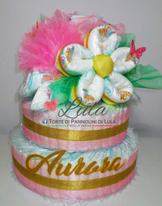 Torte di Pannolini di Lula Creazioni - mix di Fiori Grande Pampers rosa margherita idea regalo nascita battesimo baby shower femmina gravidanza pampers utile bella originale bavaglino shop online spedizioni italia ancona