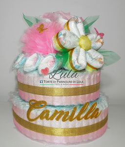 Torte di Pannolini di Lula Creazioni - mix di Fiori Grande Pampers rosa margherita idea regalo nascita battesimo baby shower femmina gravidanza pampers utile bella originale bavaglino shop online spedizioni italia ancona