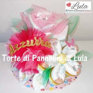 Torte di Pannolini di Lula Creazioni - mix di Fiori Pampers rosa margherita idea regalo nascita battesimo baby shower femmina gravidanza pampers utile bella originale bavaglino shop online spedizioni italia ancona