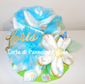 Torte di Pannolini di Lula Creazioni - mix di Fiori Pampers rosa margherita idea regalo nascita battesimo baby shower maschio azzurro gravidanza pampers utile bella originale bavaglino shop online spedizioni italia ancona