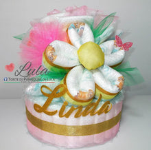 Carica l&#39;immagine nel visualizzatore di Gallery, Torte di Pannolini di Lula Creazioni - mix di Fiori + 1 piano Pampers rosa margherita idea regalo nascita battesimo baby shower femmina gravidanza pampers utile bella originale bavaglino shop online spedizioni italia ancona
