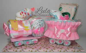 Torta di pannolini Pampers Treno Lula Creazioni peluche trenino rosa femmina idea regalo nascita battesimo baby shower originale utile salviette gravidanza neonato bella shop online spedizioni italia ancona