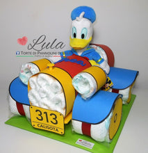 Carica l&#39;immagine nel visualizzatore di Gallery, Torte di Pannolini di Lula creazioni - auto macchina di Paperino Calisota idea regalo nascita baby shower maschio
