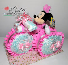 Carica l&#39;immagine nel visualizzatore di Gallery, Torte di pannolini Lula Creazioni - Triciclo Pampers Minnie rosa femmina regalo nascita battesimo festa futura mamma gravidanza neonato bella shop online spedizioni italia ancona
