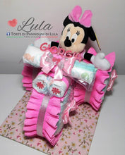 Carica l&#39;immagine nel visualizzatore di Gallery, Torte di pannolini Lula Creazioni - Triciclo Pampers Minnie rosa femmina regalo nascita battesimo festa futura mamma gravidanza neonato bella shop online spedizioni italia ancona
