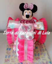 Carica l&#39;immagine nel visualizzatore di Gallery, Torte di pannolini Lula Creazioni - Triciclo Pampers Minnie rosa femmina regalo nascita battesimo festa futura mamma gravidanza neonato bella shop online spedizioni italia ancona
