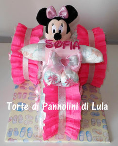 Torte di pannolini Lula Creazioni - Triciclo Pampers Minnie rosa femmina regalo nascita battesimo festa futura mamma gravidanza neonato bella shop online spedizioni italia ancona