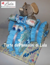 Carica l&#39;immagine nel visualizzatore di Gallery, Torte di pannolini Lula Creazioni - Triciclo Pampers peluche particolare azzurro maschio regalo nascita battesimo festa futura mamma gravidanza neonato bella shop online spedizioni italia ancona
