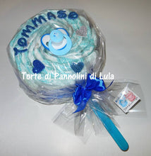 Carica l&#39;immagine nel visualizzatore di Gallery, Torte di pannolini Lula Creazioni Pampers Idea regalo nascita battesimo baby shower futura mamma lecca lecca maschio azzurro
