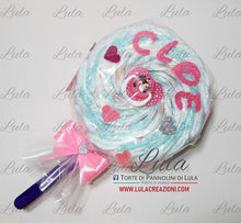 Carica l&#39;immagine nel visualizzatore di Gallery, torta di pannolini pampers lula creazioni lecca lecca ciuccio minnie idea regalo nascita baby shower battesimo bimba femmina rosa utile originale economico particolare shop online spedizioni italia ancona milano torino
