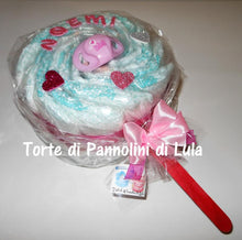 Carica l&#39;immagine nel visualizzatore di Gallery, Torte di pannolini Lula Creazioni Pampers Idea regalo nascita battesimo baby shower futura mamma lecca lecca rosa femmina
