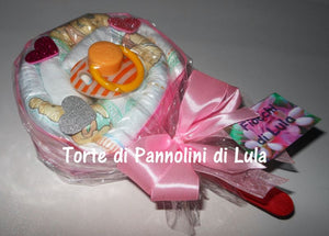 Torte di pannolini Lula Creazioni Pampers Idea regalo nascita battesimo baby shower futura mamma lecca lecca rosa femmina