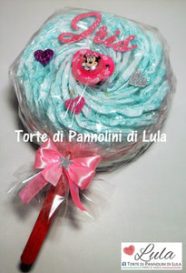 Torte di pannolini Lula Creazioni Pampers Idea regalo nascita battesimo baby shower futura mamma lecca lecca rosa femmina