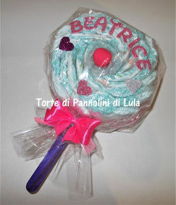 Torte di pannolini Lula Creazioni Pampers Idea regalo nascita battesimo baby shower futura mamma lecca lecca rosa femmina