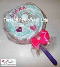 Carica l&#39;immagine nel visualizzatore di Gallery, Torte di pannolini Lula Creazioni Pampers Idea regalo nascita battesimo baby shower futura mamma lecca lecca rosa femmina
