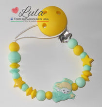 Carica l&#39;immagine nel visualizzatore di Gallery, Torte di pannolini Lula Creazioni catenella portaciuccio silicone angioletto stella femmina maschio giallo verde lime shop online italia ancona idea regalo nascita baby shower battesimo
