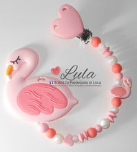 Carica l&#39;immagine nel visualizzatore di Gallery, Torte di pannolini Lula Creazioni catenella portaciuccio silicone femmina rosa fucsia bianco perla cuore cigno shop online italia ancona idea regalo nascita baby shower battesimo
