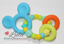 Carica l&#39;immagine nel visualizzatore di Gallery, Torte di pannolini Lula Creazioni gioco dentizione silicone maschio azzurro lime arancio topolino verde anelli massaggiagengive shop online italia ancona idea regalo nascita baby shower battesimo
