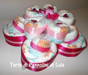 Torte di pannolini di Lula Creazioni - Pampers fiore grande idea regalo nascita battesimo baby shower festa party futura mamma femmina rosa bella utile originale shop online spedizioni italia ancona