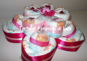 Torte di pannolini di Lula Creazioni - Pampers fiore grande idea regalo nascita battesimo baby shower festa party futura mamma femmina rosa bella utile originale shop online spedizioni italia ancona