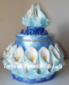 Torte di pannolini di Lula Creazioni - Pampers fiore grande idea regalo nascita battesimo baby shower festa party futura mamma maschio azzurra particolare gravidanza pampers utile bella originale bavaglino shop online spedizioni italia ancona