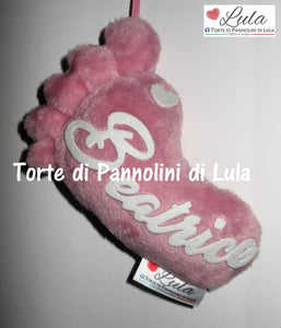 Torte di pannolini di Lula Creazioni - Piedino personalizzato nome dedica - gadget auto portachiavi decorazione camera albero Natale regalo neonato rosa femmina