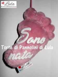 Torte di pannolini di Lula Creazioni - Piedino personalizzato nome dedica - gadget auto portachiavi decorazione camera albero Natale regalo neonato rosa femmina