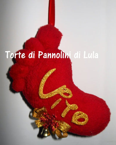 Torte di pannolini di Lula Creazioni - Piedino personalizzato nome dedica - gadget auto portachiavi decorazione camera albero Natale regalo neonato rosso femmina
