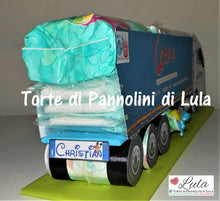 Carica l&#39;immagine nel visualizzatore di Gallery, Torte di pannolini di Lula Creazioni - baby camionista - Pampers - cisterna  autobotte camion  tir autotreno
