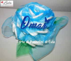 orte di pannolini di Lula Creazioni - fiore rosa grande idea regalo nascita battesimo babyshower azzurro maschio gravidanza pampers utile bella originale bavaglino shop online spedizioni italia ancona