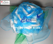 Carica l&#39;immagine nel visualizzatore di Gallery, Torte di pannolini di Lula Creazioni - fiore rosa grande idea regalo nascita battesimo babyshower azzurro maschio pampers
