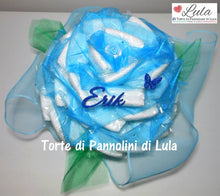 Carica l&#39;immagine nel visualizzatore di Gallery, Torte di pannolini di Lula Creazioni - fiore rosa grande idea regalo nascita battesimo babyshower azzurro maschio pampers
