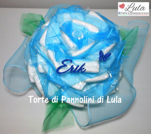 Torte di pannolini di Lula Creazioni - fiore rosa grande idea regalo nascita battesimo babyshower azzurro maschio pampers