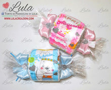 Carica l&#39;immagine nel visualizzatore di Gallery, Torte di pannolini di Lula Creazioni Pampers Idea regalo nascita battesimo nascita baby shower futura mamma caramella femmina rosa maschio azzurro bavaglino
