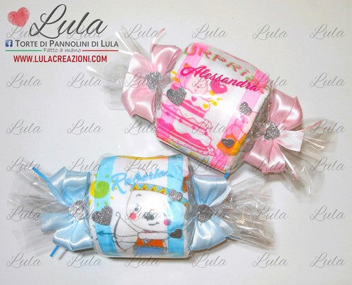 Torte di pannolini di Lula Creazioni Pampers Idea regalo nascita battesimo nascita baby shower futura mamma caramella femmina rosa maschio azzurro bavaglino