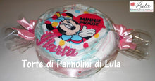 Carica l&#39;immagine nel visualizzatore di Gallery, Torte di pannolini di Lula Creazioni Pampers Idea regalo nascita battesimo nascita baby shower mamma caramella femmina rosa bavaglino minnie
