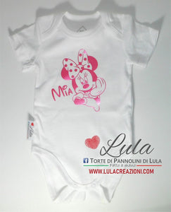 Torte di pannolini di lula creazioni - body personalizzato nome Minnie femmina rosa idea regalo nascita battesimo baby shower shop online spedizioni italia ancona