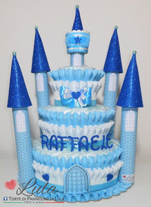 Torte di pannolini di lula creazioni castello grande prestige maschio azzurro idea regalo pampers nascita battesimo baby shower