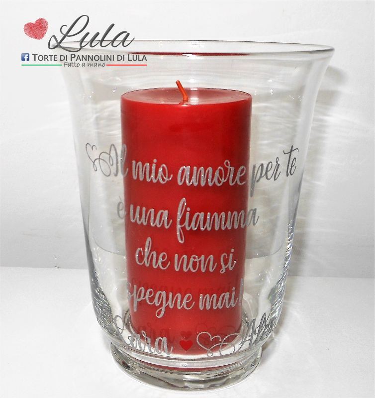 Vaso con candela dedica personalizzata nomi dedica personalizzata amore idea regalo san valentino natale anniversario lei ragazza