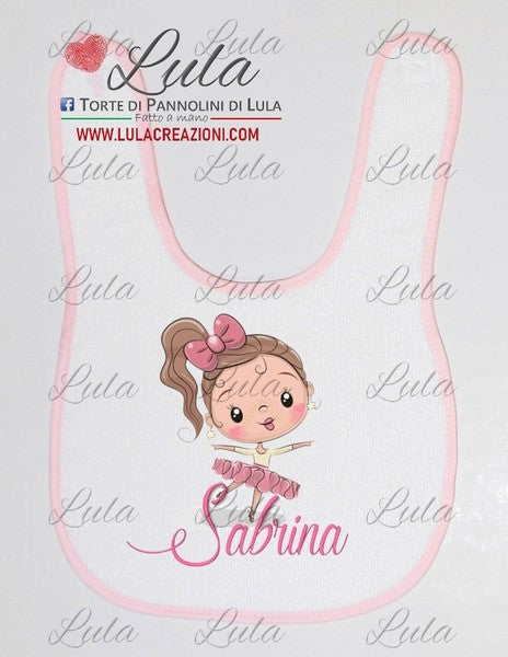 Torte di Pannolini di Lula Creazioni - Bavaglino personalizzato nome dedica Lula Creazioni strapazzami di coccole chase pow patrol maschio idea regalo nascita battesimo baby shower primo compleanno natale ballerina dolce rosa