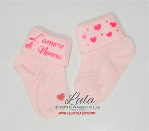 calzini personalizzati nome idea regalo nascita battesimo baby shower femmina rosa particolare utile shop online spedizioni italia milano torino ancona