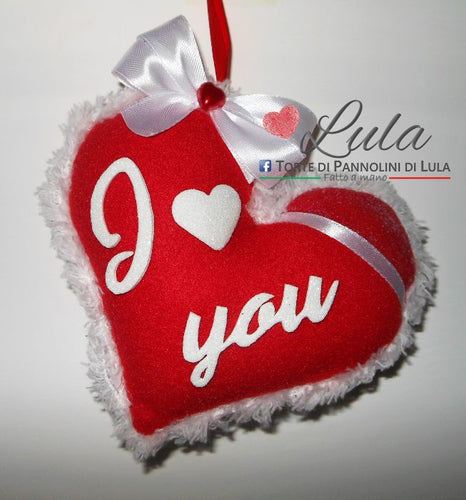 cuore peluche personalizzato nome dedica decorazione albero natale san valentino anniversario lei idea regalo ragazza i love you amore Lula Creazioni torta di pannolini