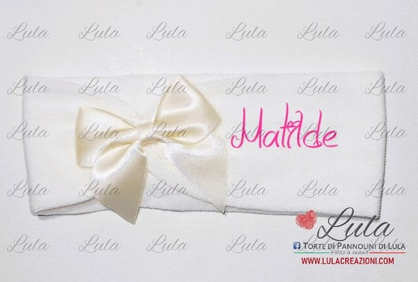 fascia elastica neonata personalizzata nome idea regalo nascita battesimo baby shower natale battesimo pasqua economico utile particolare femmina rosa torta di pannolini pampers shop online spedizioni italia ancona milano torino