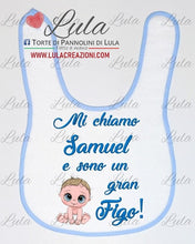 Carica l&#39;immagine nel visualizzatore di Gallery, Torte di Pannolini di Lula Creazioni - Bavaglino personalizzato nome dedica Lula Creazioni sono figo idea regalo nascita battesimo complenno baby shower natale personalizzato nome maschio azzurro bimbo
