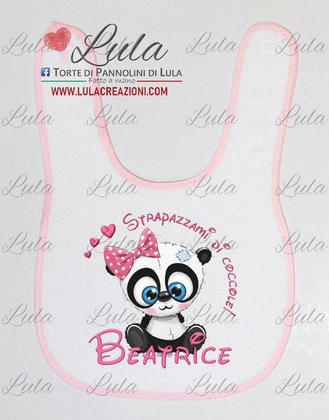 Torte di Pannolini di Lula Creazioni - Bavaglino personalizzato nome dedica Lula Creazioni strapazzami di coccole idea regalo nascita battesimo baby shower primo compleanno natale panda dolce rosa tenero utile particolare