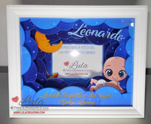 cornice quadro quadretto nascita 3d personalizzato nome dedica sogni d'oro ninna nanna nuvole luna foto portafoto rosa femmina maschio shadow box idea regalo gravidanza neo mamma baby shower nascita neonato battesimo utile originale bello shop online spedizioni Italia Lula Creazioni